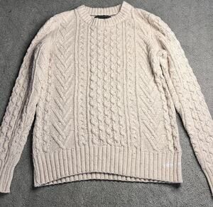 American Eagle Men's XS Cream Cable Knit Crewneck Sweater Flecked Pullover
